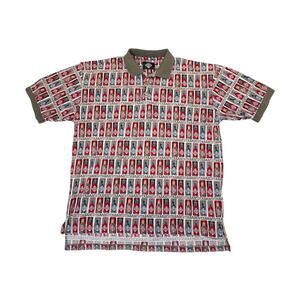 Vintage 90s Tabasco Polo All Over Print AOP Hot Sauce Bottles Men's Large Tan
